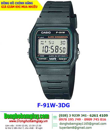 Casio F-91W-3DG _Đồng hồ điện tử Casio F-91W-3DG chính hãng (BH 1năm)