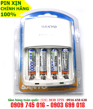 Bộ sạc pin AAA Sanyo NC-MQN06U-4AAA1000mAh kèm sẳn 4 pin sạc Sanyo AAA1000mAh chính hãng Made in Japan