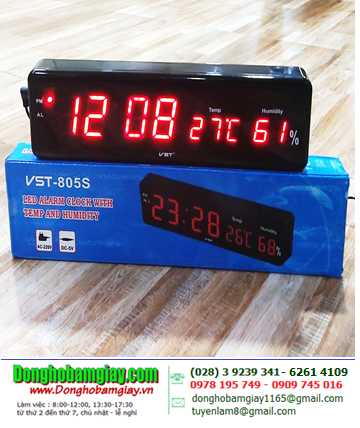 VST-805S, Đồng hồ LED Treo tường-Báo thức VST-805S (Ngang 30cm x cao 8cm) /Báo thức, Hiển thị Giờ-Phút, Nhiệt độ, Độ ẩm /B.hành 03tháng 