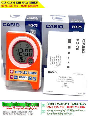 Casio PQ-75-1DF; Đồng hồ Xem giờ và báo thức Casio PQ-75-1DF hiển thị Giờ, Phút, Nhiệt độ |Bảo hành 01năm /CÒN HÀNG