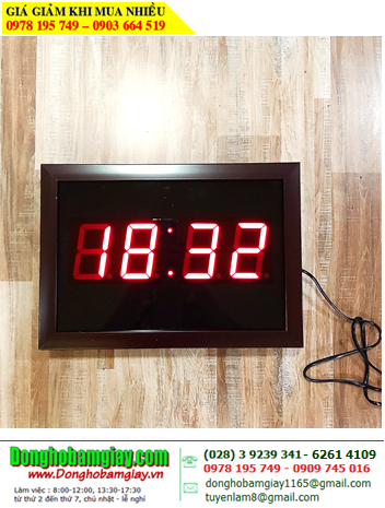 Đồng hồ LED TA2638, Đồng hồ Xem Giờ Treo tường TA2638 (26,5cm x 38cm) chữ LED đỏ hiển thị Giờ-Phút  /Viền nhựa giả Gỗ /Bảo hành 6 tháng